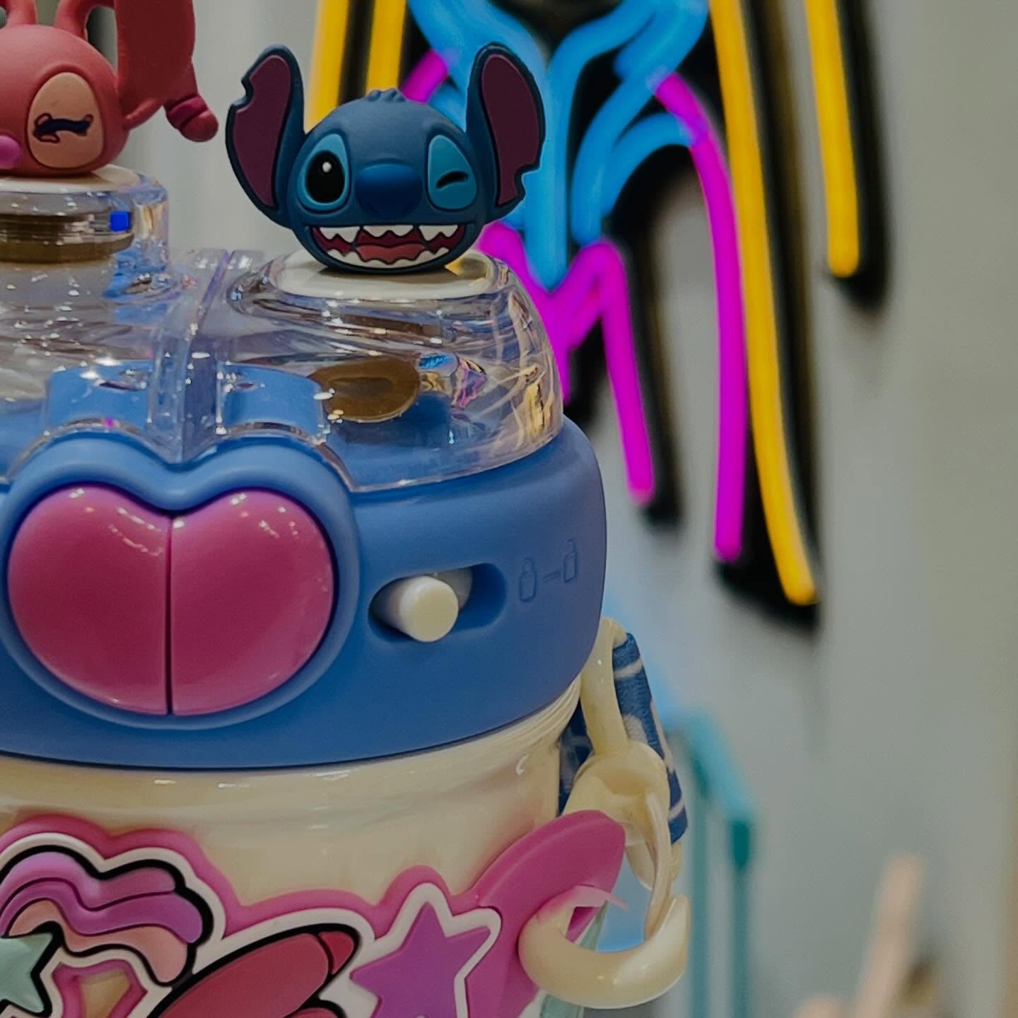 🩵 600ml Stitch Angel Water Cup | Portable Stainless Steel Bottle with Straw | Cute Cartoon Insulated Gift