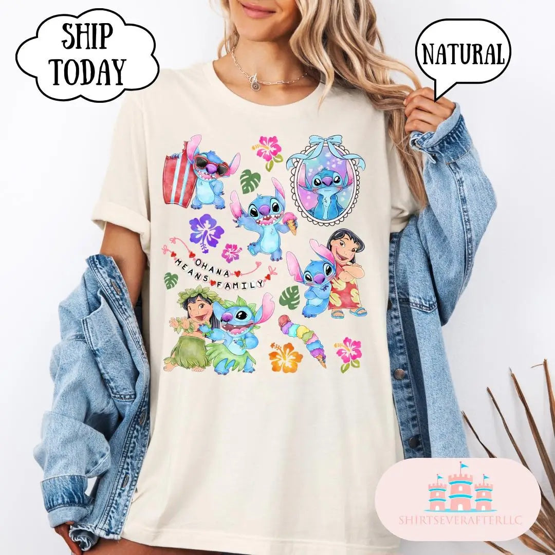 πββοΈπ Women's Stitch Surfing Graphic T-Shirt β Baby Blue Cotton Casual Tee Cute Summer Daily Wear FAIRY KIDS