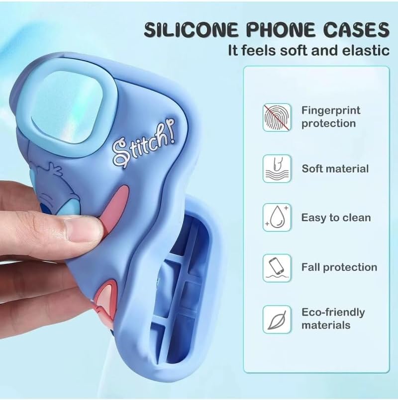 📱💙 Stitch Silicone Phone Case with Grip Holder – Cute Cartoon Shockproof Cover