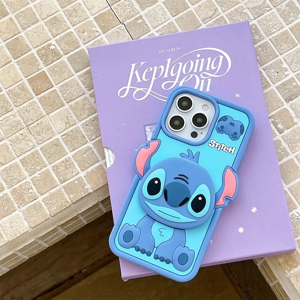 π±π Disney Funny Cartoon Stitch Silicone Phone Case with Mirror β Cute Makeup Holder Cover for iPhone 11β17 Pro Max FAIRY KIDS