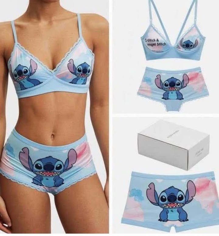 ππ Disney Lilo & Stitch Tie-Dye Bra & Boyshort Set β Cute Stitch & Angel Lounge Underwear Set