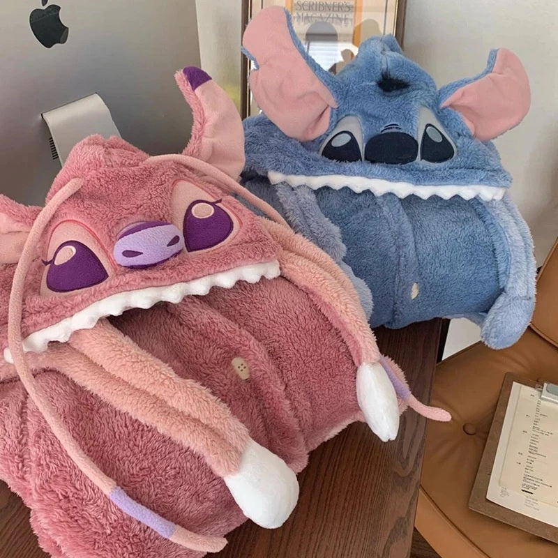 βοΈπ Stitch Couple Flannel Pajama Set β Warm Hooded Cartoon Winter Sleepwear Cozy Coral Fleece Homewear FAIRY KIDS