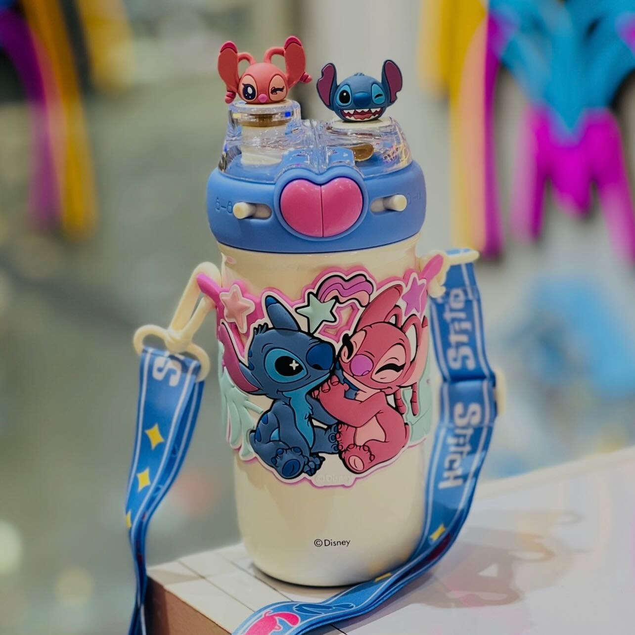 🩵 600ml Stitch Angel Water Cup | Portable Stainless Steel Bottle with Straw | Cute Cartoon Insulated Gift