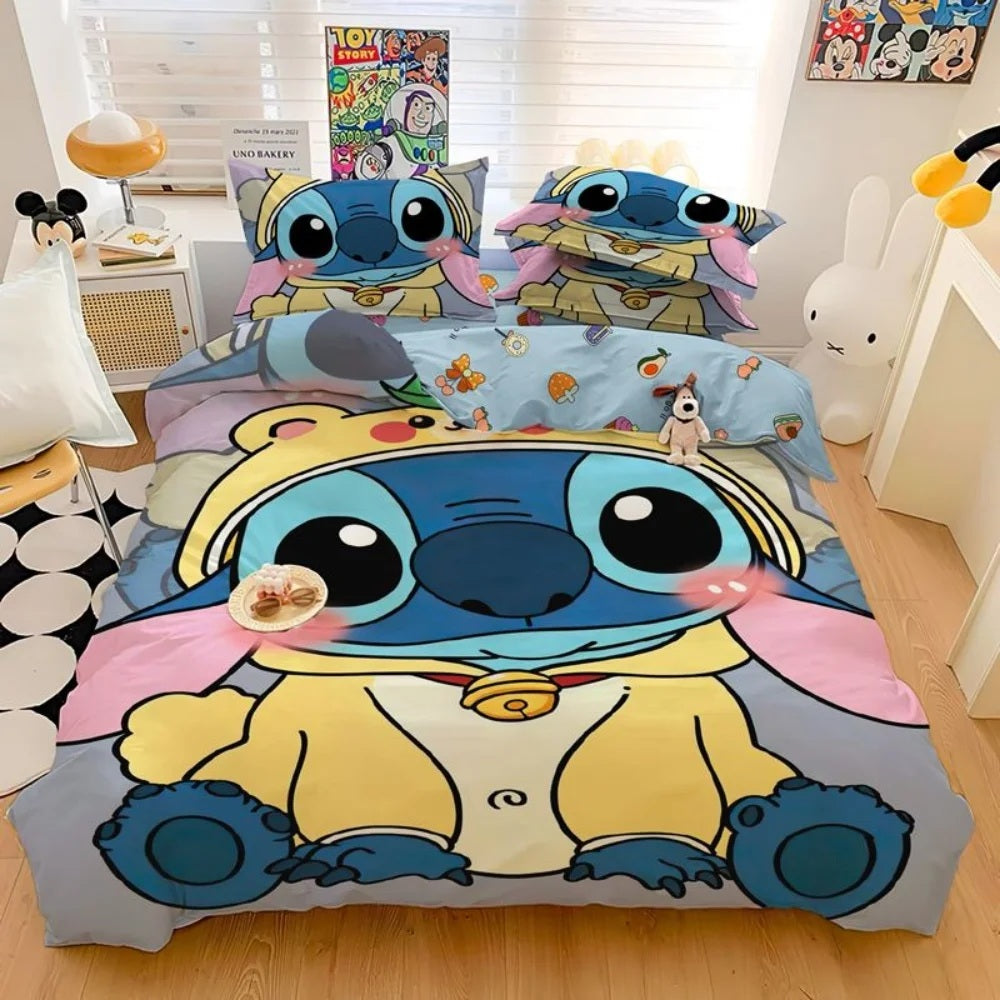 🛏️💙 Stitch Bedding Set – Cartoon Duvet Cover & Pillowcase Set for Kids & Adults Bedroom Decor FAIRY KIDS