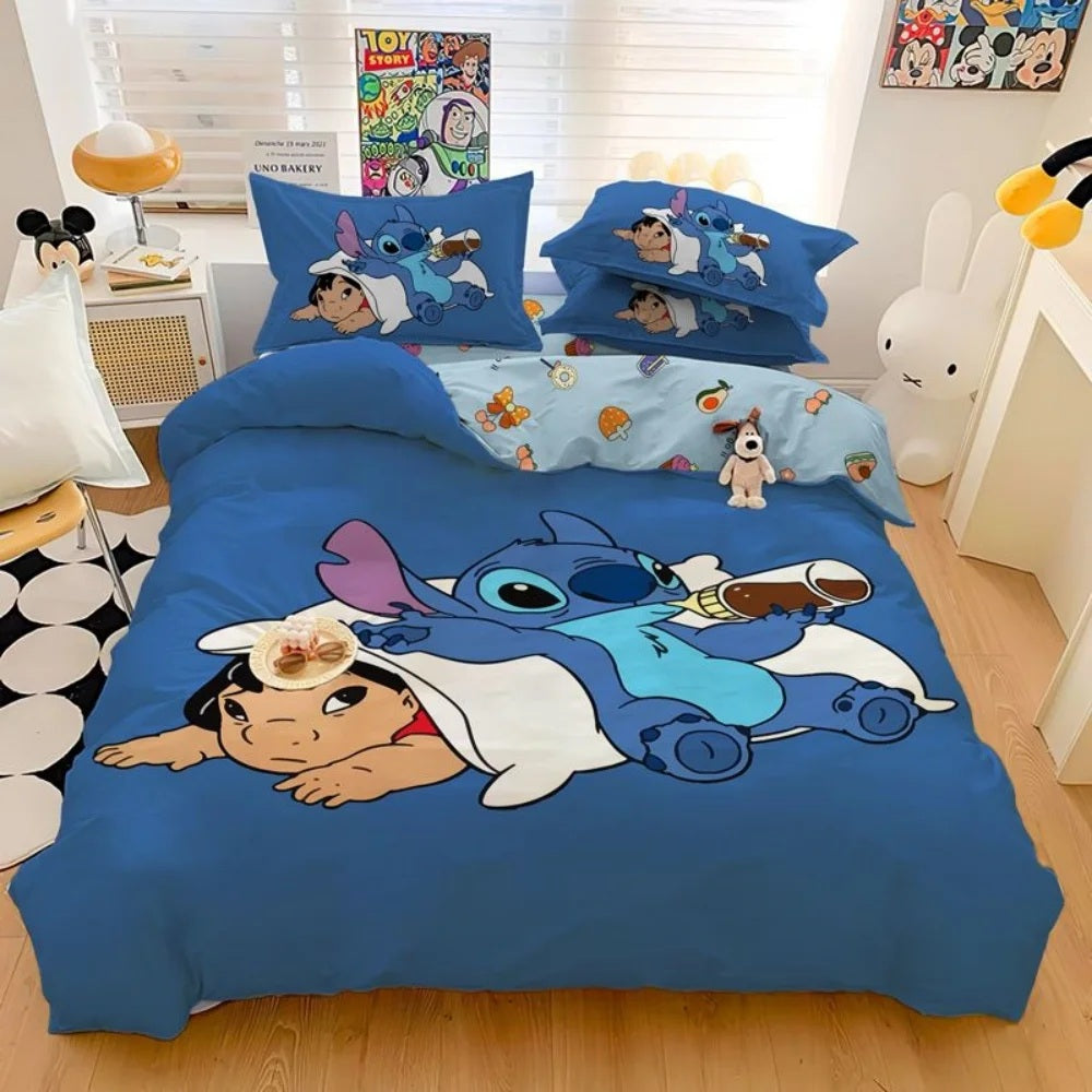 🛏️💙 Stitch Bedding Set – Cartoon Duvet Cover & Pillowcase Set for Kids & Adults Bedroom Decor FAIRY KIDS