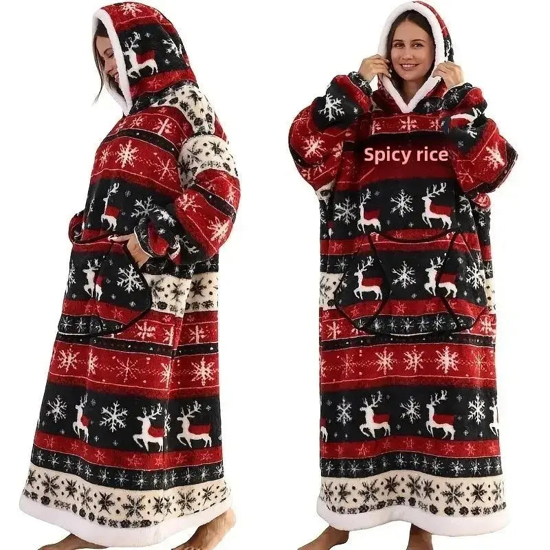 💖Warm Winter Hoodie Blanket | Couple Style Christmas Theme | Long Thermal Sleepwear for Men & Women | Cozy Home Comfort Fairy.kid