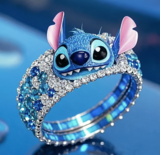 💍💙 Set of 2 Stitch Rings – Cute Cartoon Adjustable Couple Rings for Girls & Fans