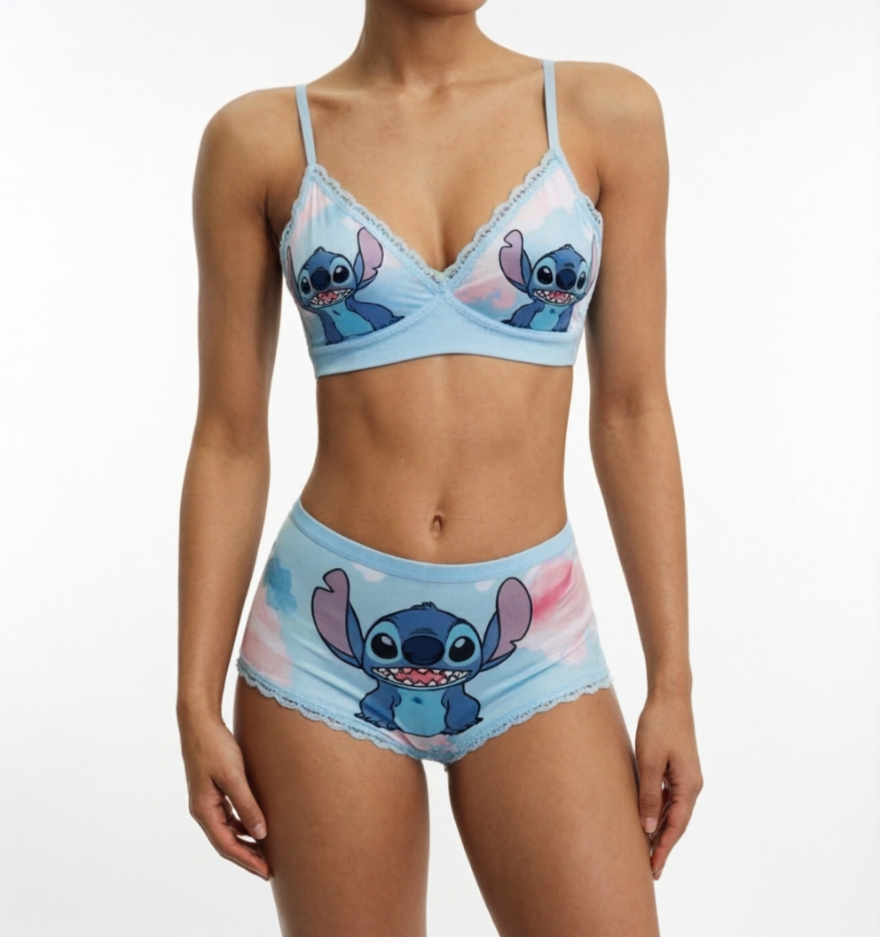 💙🌈 Disney Lilo & Stitch Tie-Dye Bra & Boyshort Set – Cute Stitch & Angel Lounge Underwear Set