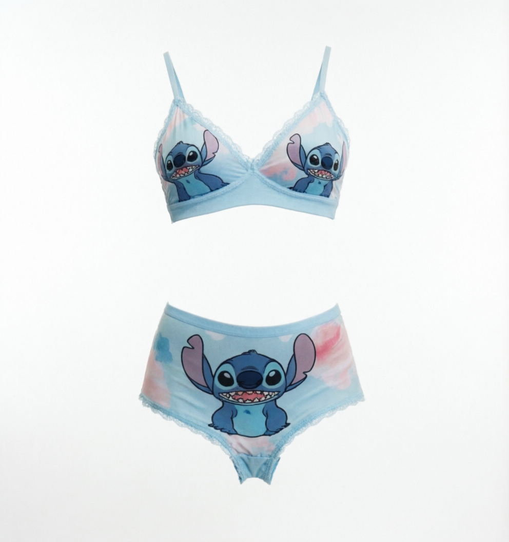 💙🌈 Disney Lilo & Stitch Tie-Dye Bra & Boyshort Set – Cute Stitch & Angel Lounge Underwear Set