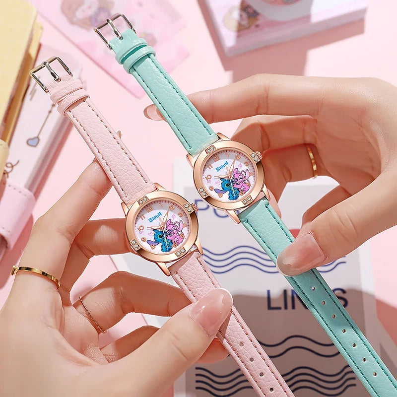 ⌚💙 Stitch Girls Watch – Cute Cartoon Kids Wrist Watch with Leather Strap & Rhinestone Dial FAIRY KIDS