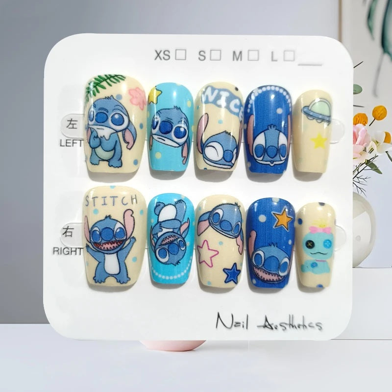 💅💙 10-Piece Stitch Press-On Nails – Cute Cartoon Nail Set Reusable for Women FAIRY KIDS