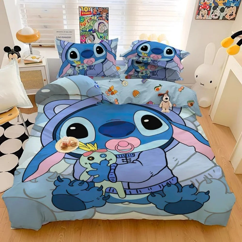 🛏️💙 Stitch Bedding Set – Cartoon Duvet Cover & Pillowcase Set for Kids & Adults Bedroom Decor FAIRY KIDS