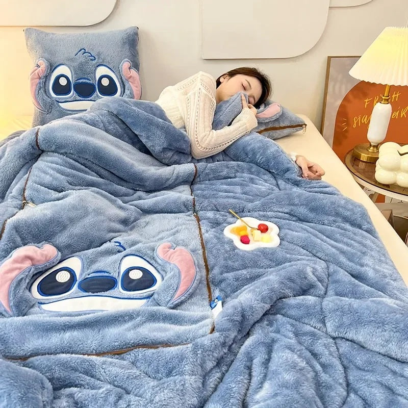 🛋️💙 Stitch 2-in-1 Pillow Blanket – Cozy Winter Throw & Cushion for Sofa, Travel & Office Nap FAIRY KIDS