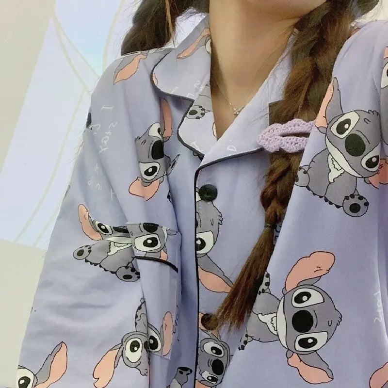 😴🍂 Women’s Casual Two-Piece Sleepwear Set – Cartoon Stitch Long Sleeve Pajama for Spring & Autumn | Cozy Pijama Pyjamas FAIRY KIDS