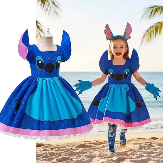 👗🎃 Disney Cute Stitch Dress –Cartoon Lilo and Stitch Movie Cosplay Costume | Girls Halloween Birthday Party Gown FAIRY KIDS