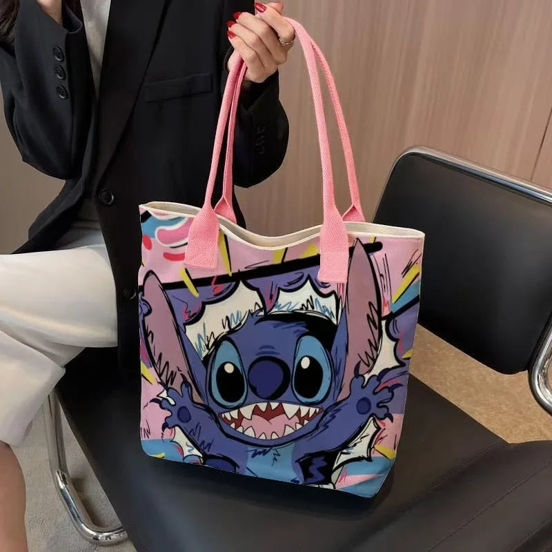 🏖️💙 Disney Stitch Beach Tote Bag – Lightweight Canvas Zipper Bag for Vacation, Travel & Daily Use FAIRY KIDS