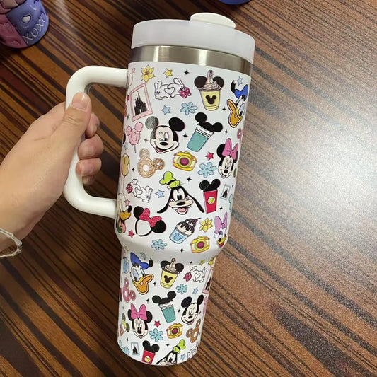 Stitch & Angel 40oz Stainless Steel Tumbler | Cute Cartoon Thermal Mug with Straw & Lid | Hot & Cold Drink Cup