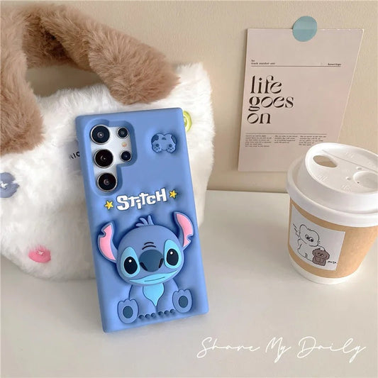 📱💙 Stitch Silicone Phone Case with Grip Holder – Cute Cartoon Shockproof Cover for samsung FAIRY KIDS