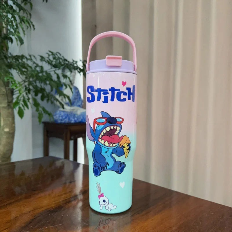 🥤30oz Stainless Steel Car Handle Cup – Stitch  Cartoon Tumbler Gift