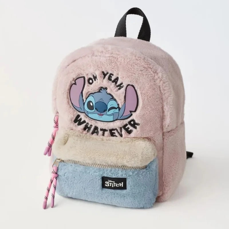 🎒💙 Disney New CartoonStitch Plush Children’s School Bag – Kindergarten Cute Color Block Mini Backpack FAIRY KIDS