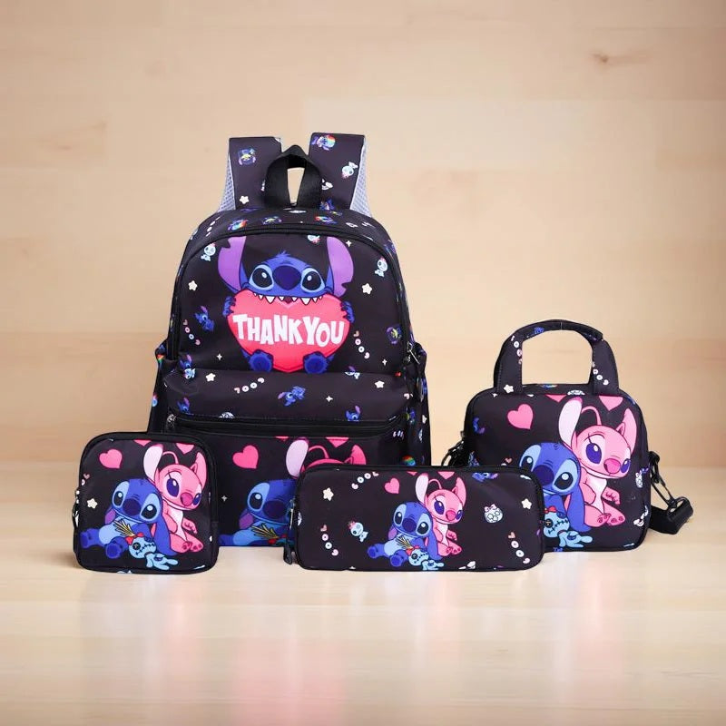 4-Piece Stitch & Angel Backpack Set | School Bag, Pencil Case, Shoulder Bag & Wallet – Cute Student Travel Gift 🎒 Fairy.kid