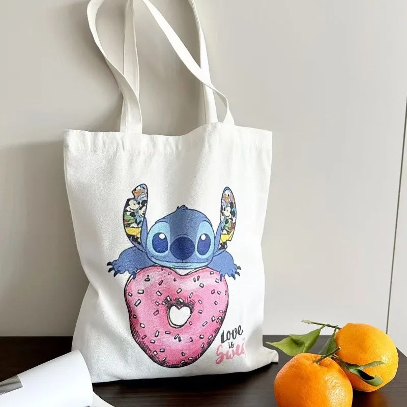2026 New Disney Lilo & Stitch Canvas Handbag Cute Cartoon Shoulder Bag Large Capacity Casual Handbag Girls Daily Shopping FAIRY KIDS