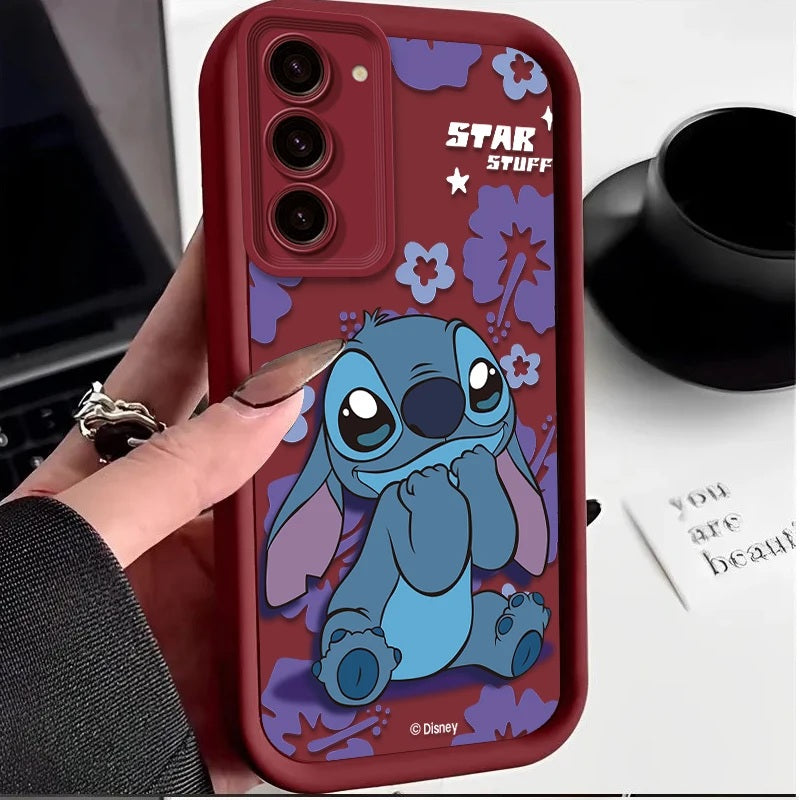 📱💙 Stitch Silicone Phone Case with Grip Holder – Cute Cartoon Shockproof Cover for samsung FAIRY KIDS
