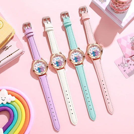 ⌚💙 Stitch Girls Watch – Cute Cartoon Kids Wrist Watch with Leather Strap & Rhinestone Dial FAIRY KIDS