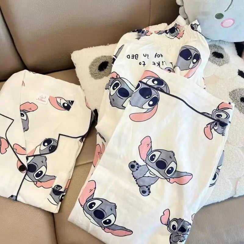 😴🍂 Women’s Casual Two-Piece Sleepwear Set – Cartoon Stitch Long Sleeve Pajama for Spring & Autumn | Cozy Pijama Pyjamas FAIRY KIDS
