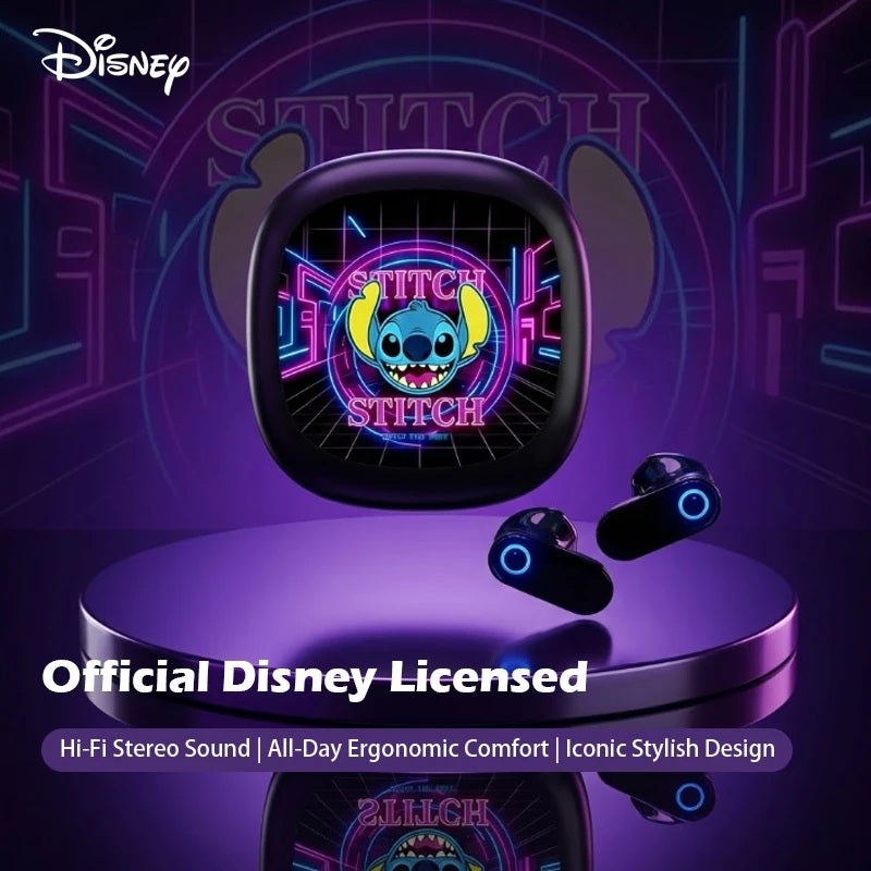 Disney Stitch TWS Wireless Earphone Bluetooth LED Display Stereo Noise Cancelling Headset with Charging Cable for All Smartphone FAIRY KIDS