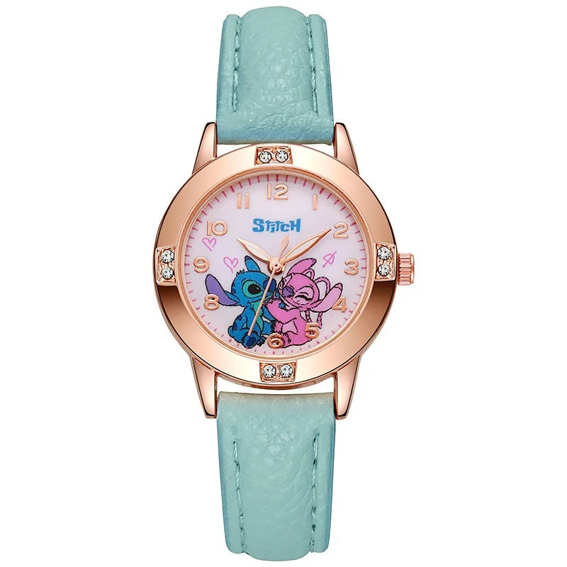 ⌚💙 Stitch Girls Watch – Cute Cartoon Kids Wrist Watch with Leather Strap & Rhinestone Dial FAIRY KIDS