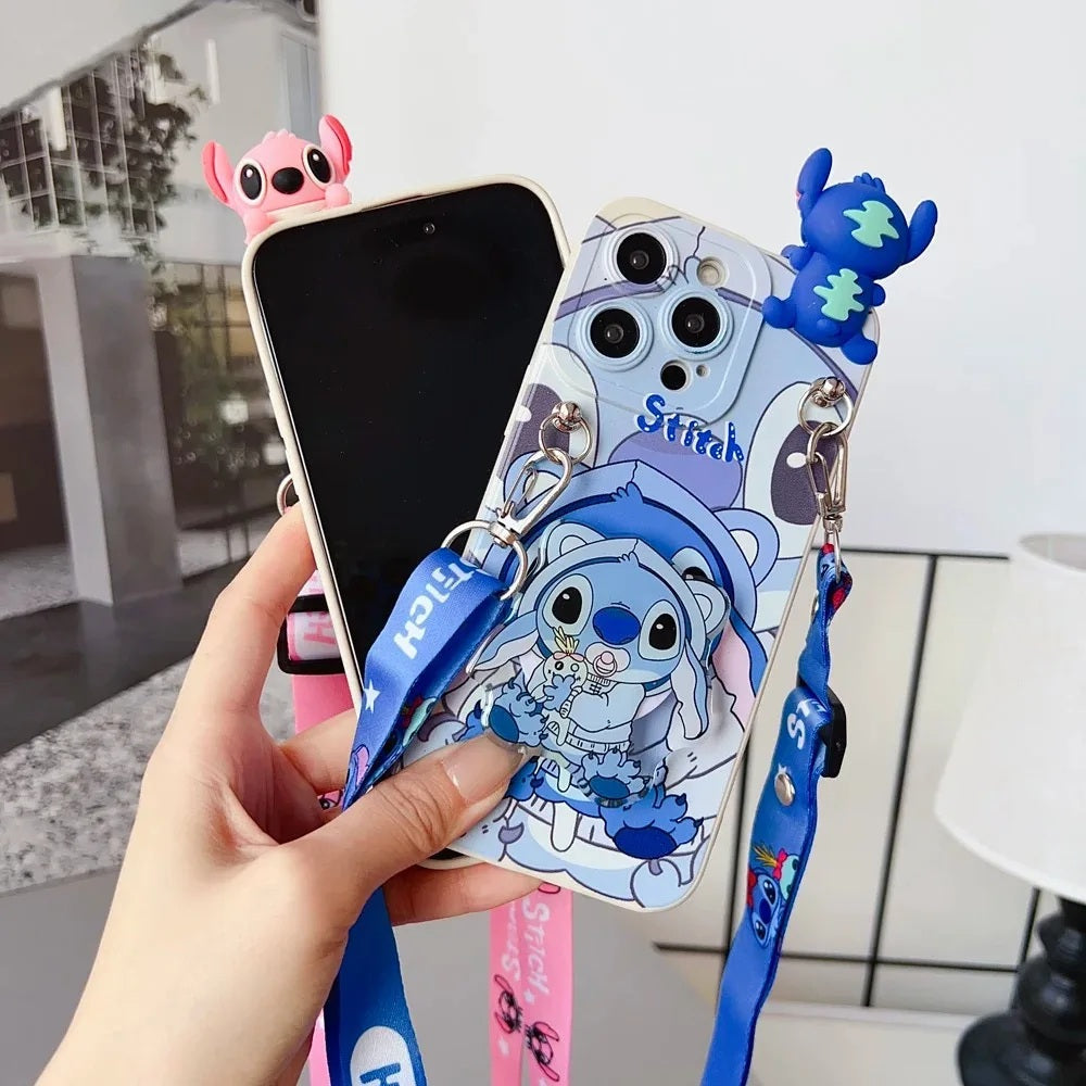 📱💙 Stitch Silicone Phone Case with Grip Holder – Cute Cartoon Shockproof Cover for iPhone FAIRY KIDS