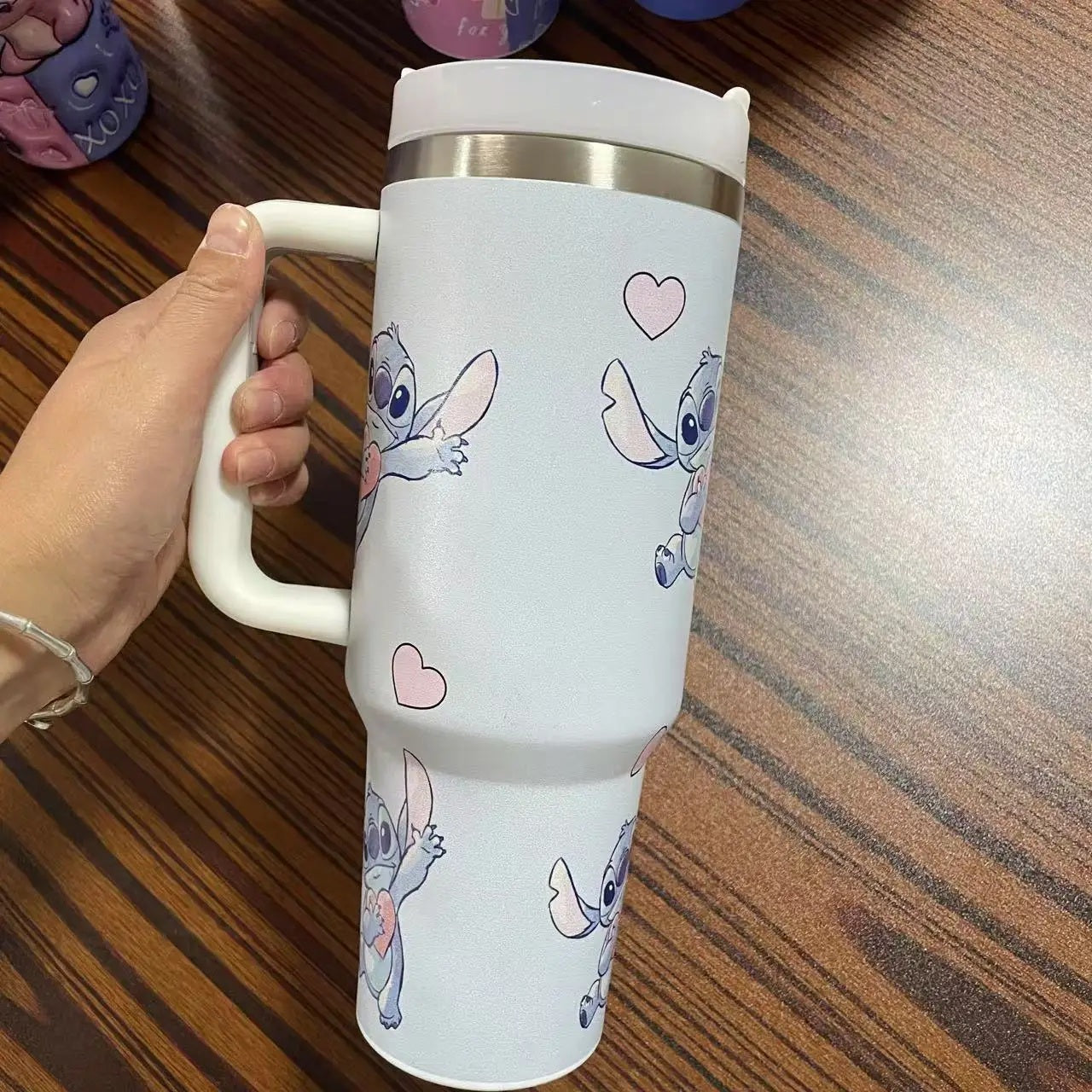 Stitch & Angel 40oz Stainless Steel Tumbler | Cute Cartoon Thermal Mug with Straw & Lid | Hot & Cold Drink Cup