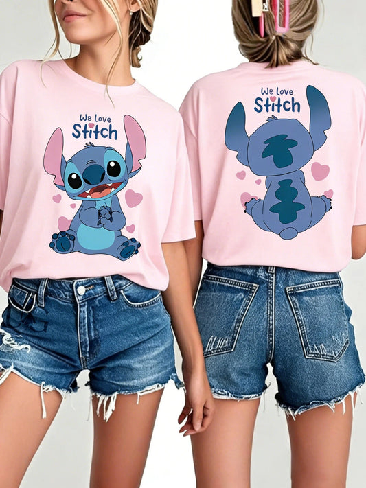 👕💙 Disney Stitch Oversized Summer T-Shirt – Double-Sided Print Unisex Casual Streetwear for Couples & Family FAIRY KIDS