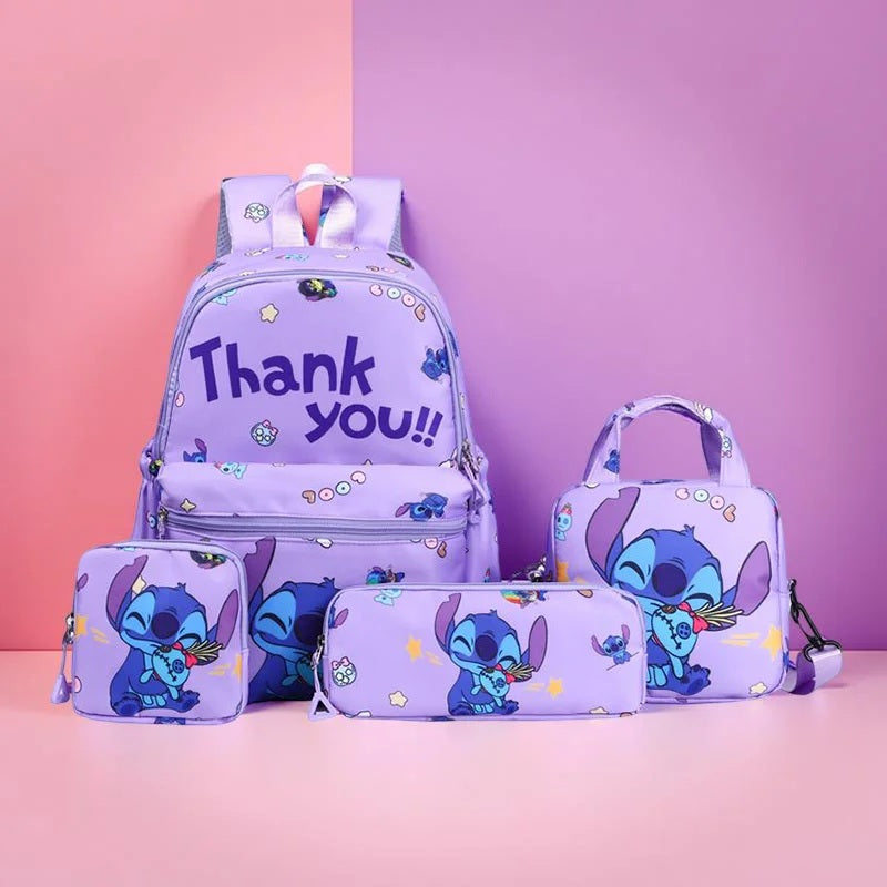 4-Piece Stitch & Angel Backpack Set | School Bag, Pencil Case, Shoulder Bag & Wallet – Cute Student Travel Gift 🎒 Fairy.kid