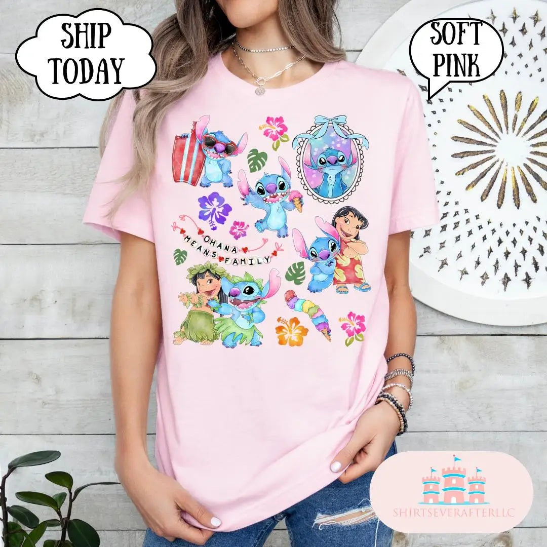 🏄‍♂️💙 Women's Stitch Surfing Graphic T-Shirt – Baby Blue Cotton Casual Tee Cute Summer Daily Wear FAIRY KIDS