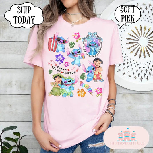 🏄‍♂️💙 Women's Stitch Surfing Graphic T-Shirt – Baby Blue Cotton Casual Tee Cute Summer Daily Wear FAIRY KIDS