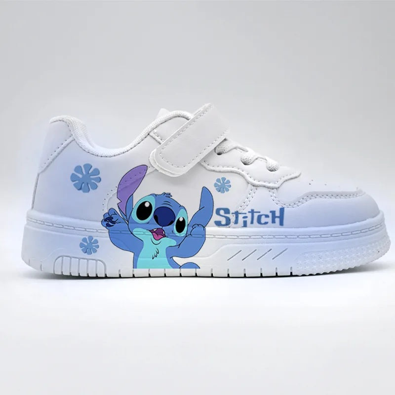 👟💙 Stitch Girls Casual Sneakers – PU Leather Cartoon Shoes Thick Sole Anti-Slip Kids Spring White Shoes FAIRY KIDS