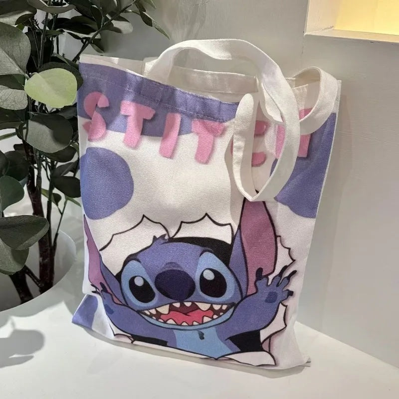 2026 New Disney Lilo & Stitch Canvas Handbag Cute Cartoon Shoulder Bag Large Capacity Casual Handbag Girls Daily Shopping FAIRY KIDS