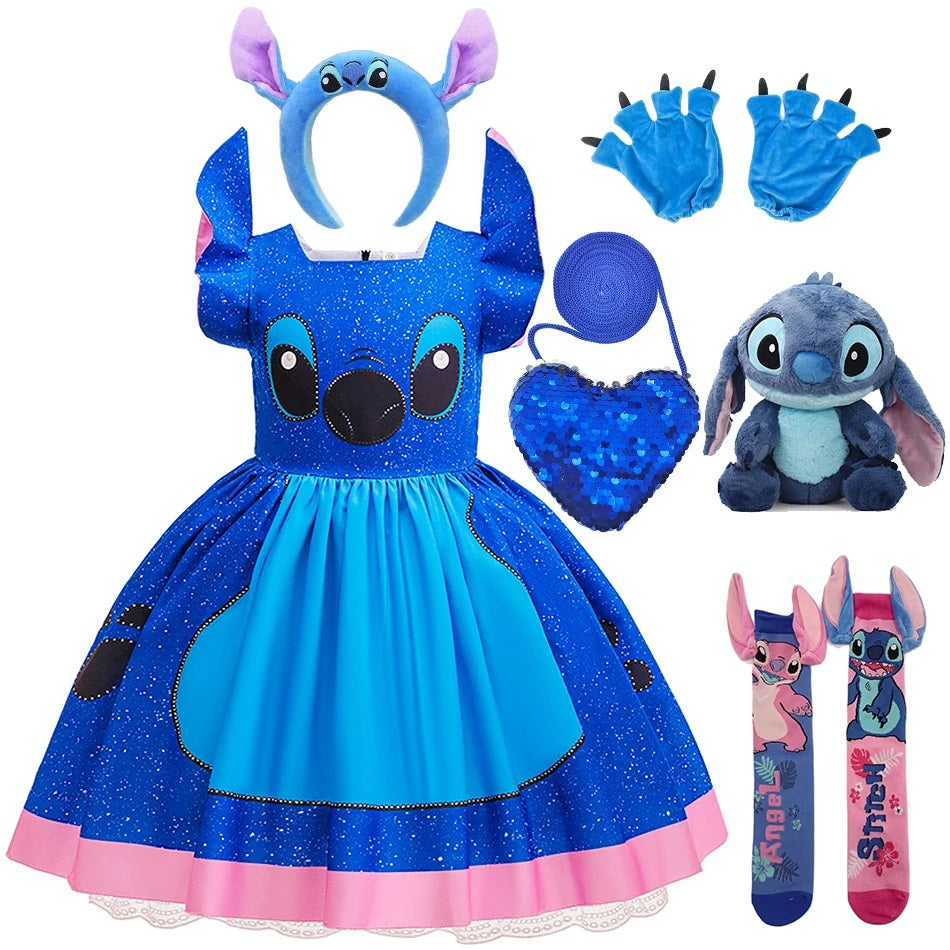 👗🎃 Disney Cute Stitch Dress –Cartoon Lilo and Stitch Movie Cosplay Costume | Girls Halloween Birthday Party Gown FAIRY KIDS