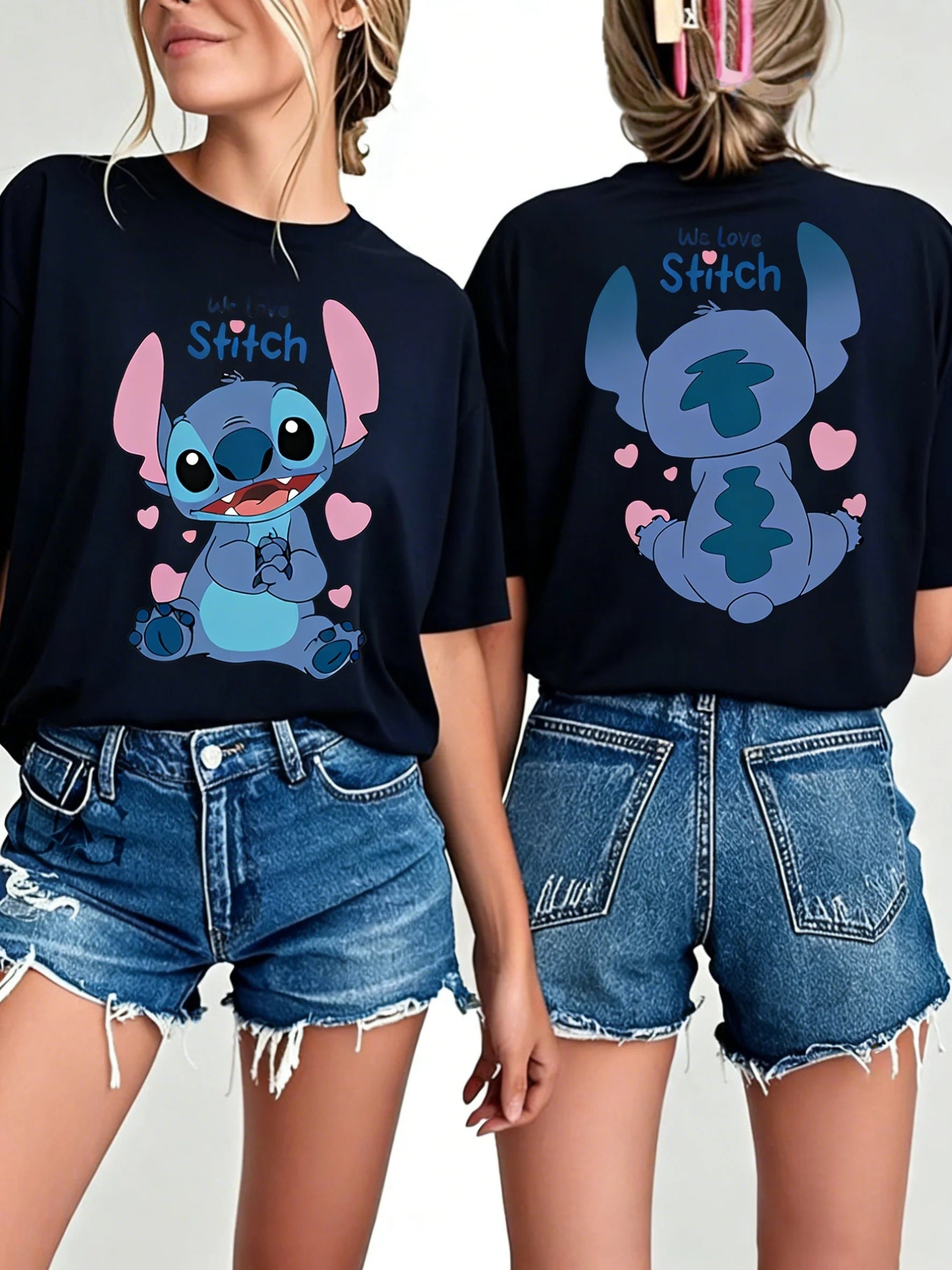 👕💙 Disney Stitch Oversized Summer T-Shirt – Double-Sided Print Unisex Casual Streetwear for Couples & Family FAIRY KIDS