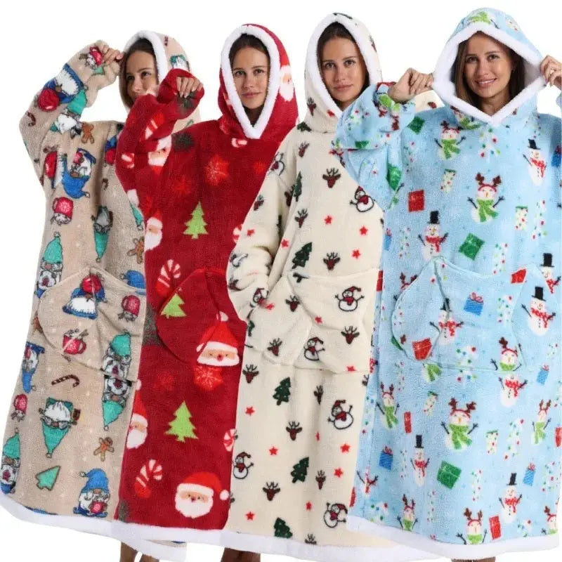 💖Warm Winter Hoodie Blanket | Couple Style Christmas Theme | Long Thermal Sleepwear for Men & Women | Cozy Home Comfort Fairy.kid