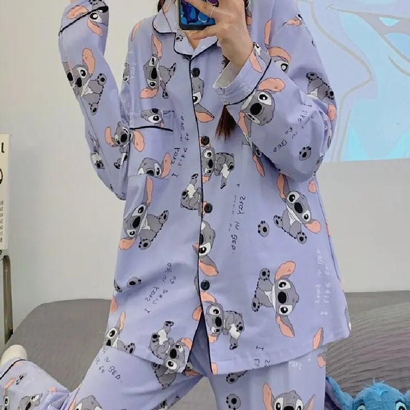 😴🍂 Women’s Casual Two-Piece Sleepwear Set – Cartoon Stitch Long Sleeve Pajama for Spring & Autumn | Cozy Pijama Pyjamas FAIRY KIDS