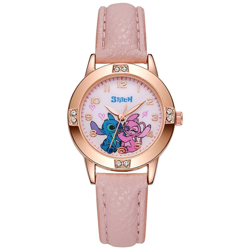 ⌚💙 Stitch Girls Watch – Cute Cartoon Kids Wrist Watch with Leather Strap & Rhinestone Dial FAIRY KIDS