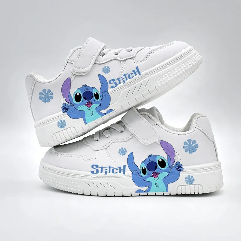 👟💙 Stitch Girls Casual Sneakers – PU Leather Cartoon Shoes Thick Sole Anti-Slip Kids Spring White Shoes FAIRY KIDS