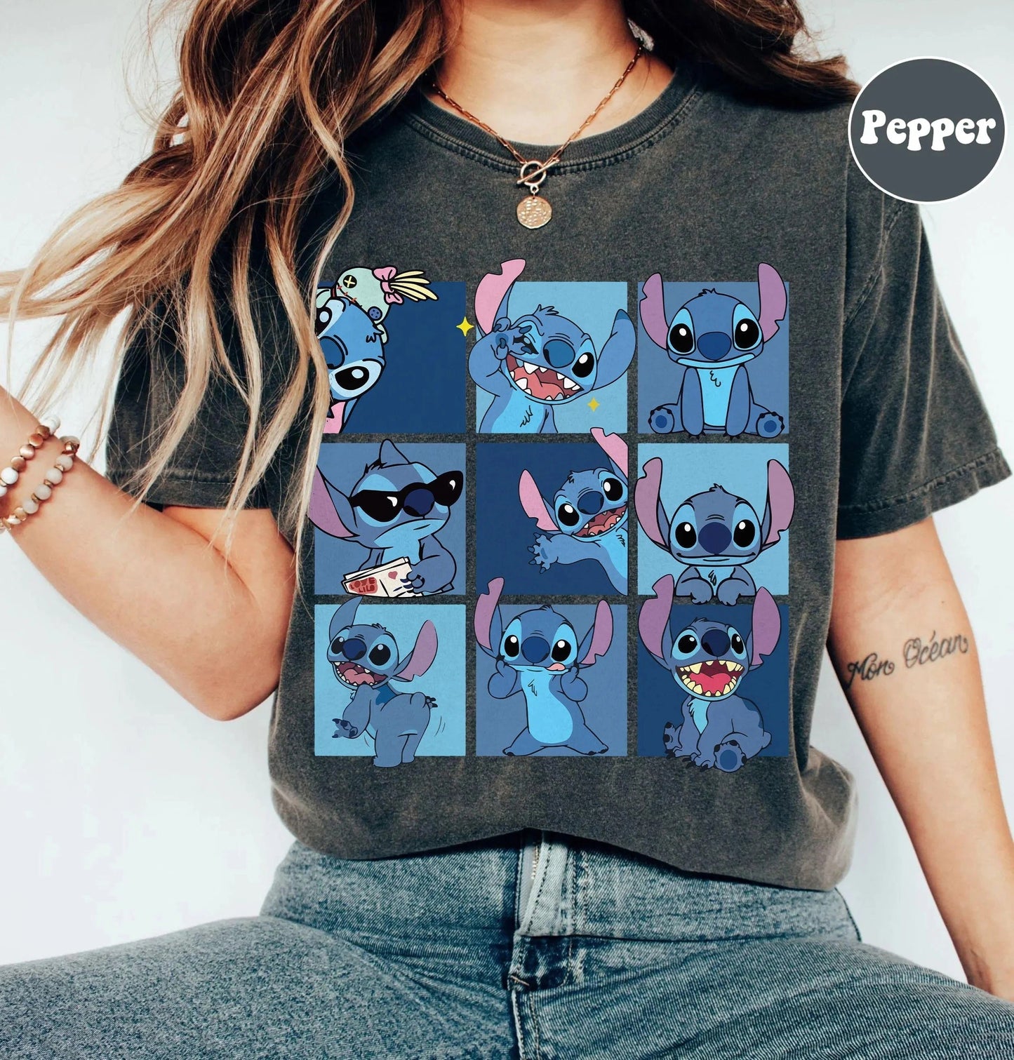 🌸💙 Women's Stitch Vintage Grid Print T-Shirt – Soft Cotton Blossom Pink Casual Tee for Daily Wear FAIRY KIDS