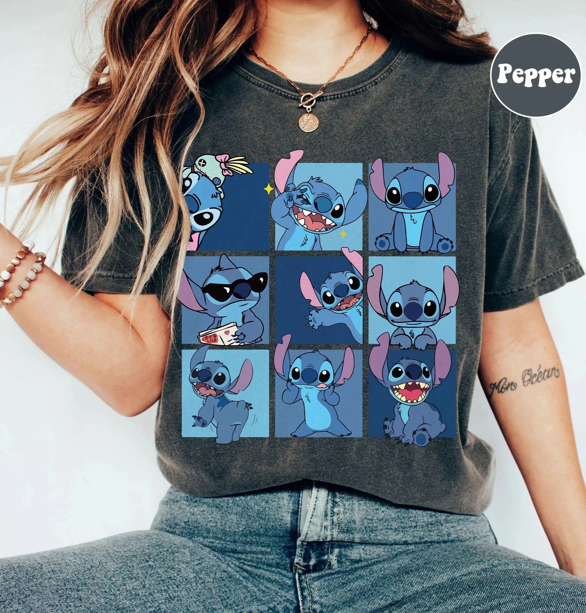 🌸💙 Women's Stitch Vintage Grid Print T-Shirt – Soft Cotton Blossom Pink Casual Tee for Daily Wear FAIRY KIDS