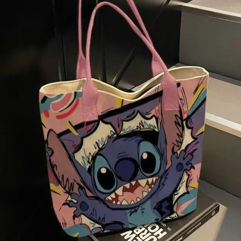 🏖️💙 Disney Stitch Beach Tote Bag – Lightweight Canvas Zipper Bag for Vacation, Travel & Daily Use FAIRY KIDS