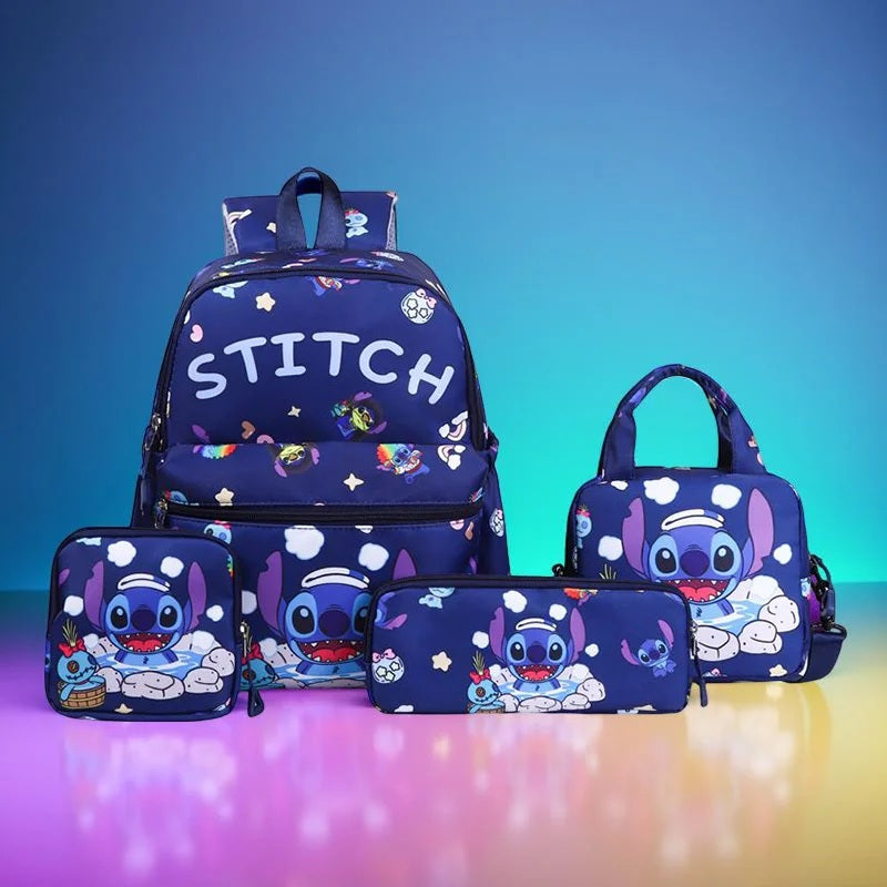 4-Piece Stitch & Angel Backpack Set | School Bag, Pencil Case, Shoulder Bag & Wallet – Cute Student Travel Gift 🎒 Fairy.kid