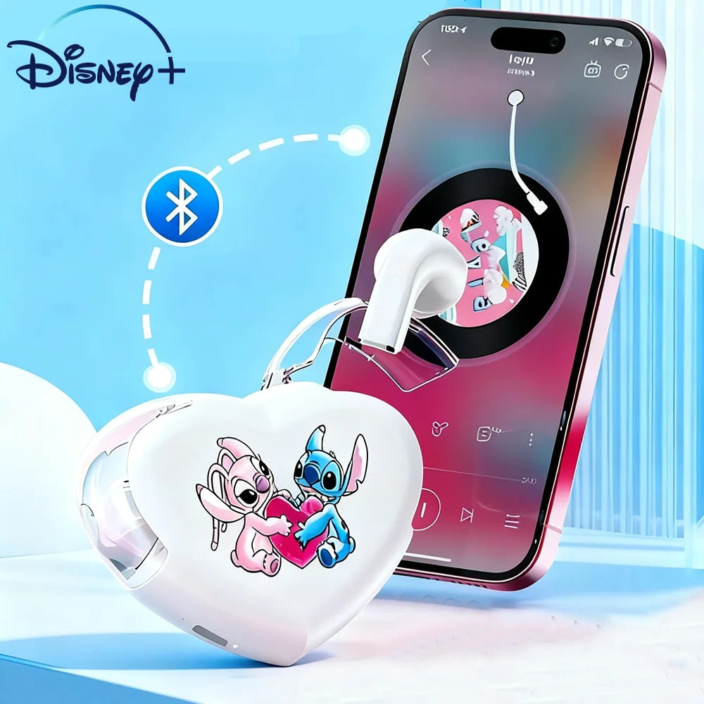🎧💙 Disney Rotatable Heart-Shaped Headset – Stitch Wireless Bluetooth 5.3 Earbuds FAIRY KIDS
